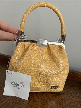 Beijo Yellow Croc-Embossed Top-Handle Bag